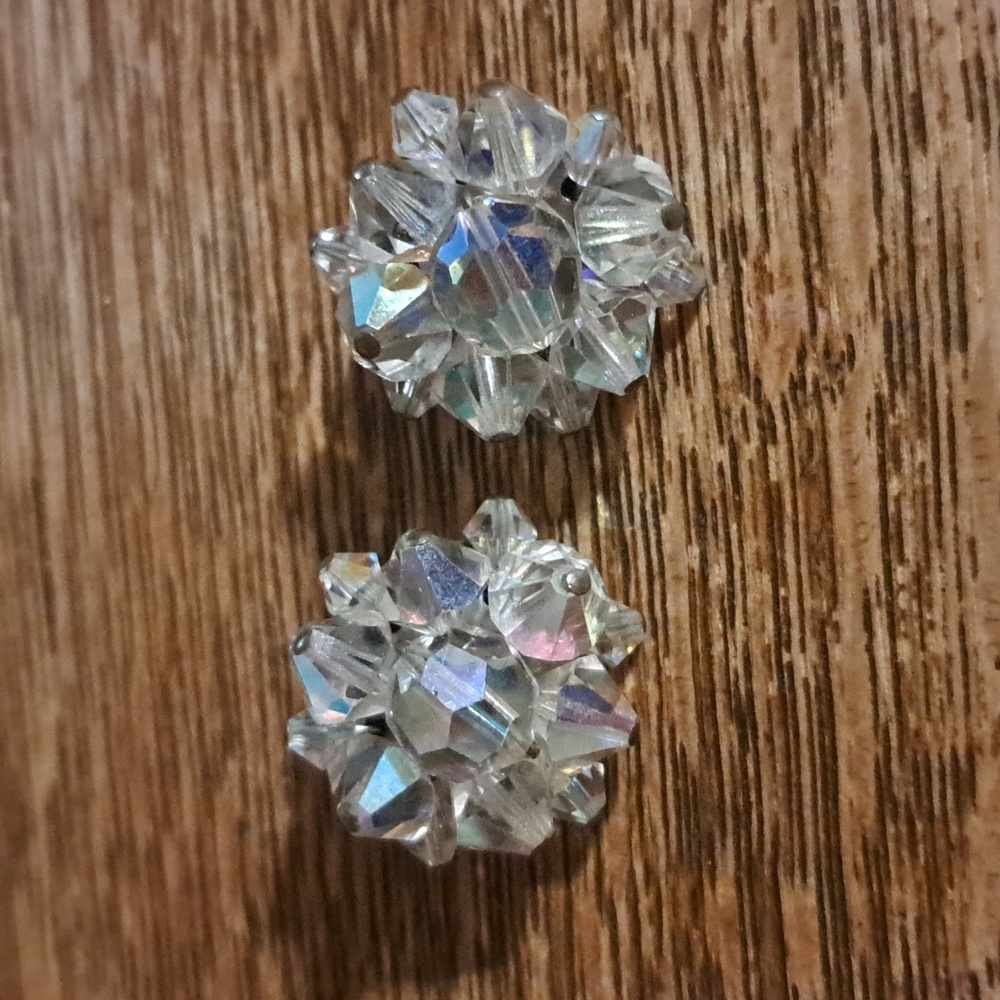 Crystal Beaded Aurora Borelis Clip Earrings